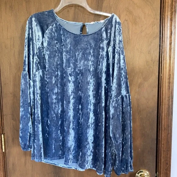 LC Lauren Conrad duller blue velvet volume sleeve top  boho vibe size XL - Picture 7 of 15